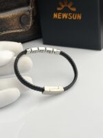 1 NewSun Signature Meander Titanium-Steel Leather Bracelet - Image 3