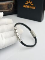 1 NewSun Signature Meander Titanium-Steel Leather Bracelet - Image 2
