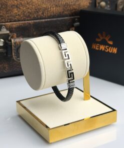 1 NewSun Signature Meander Titanium-Steel Leather Bracelet