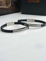 Meander minimalist Leather & Titanium Bangle - Image 3