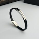 Meander minimalist Leather & Titanium Bangle