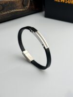Meander minimalist Leather & Titanium Bangle