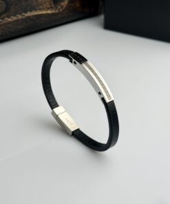 Meander minimalist Leather & Titanium Bangle