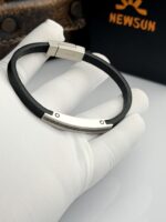 Meander minimalist Leather & Titanium Bangle - Image 4