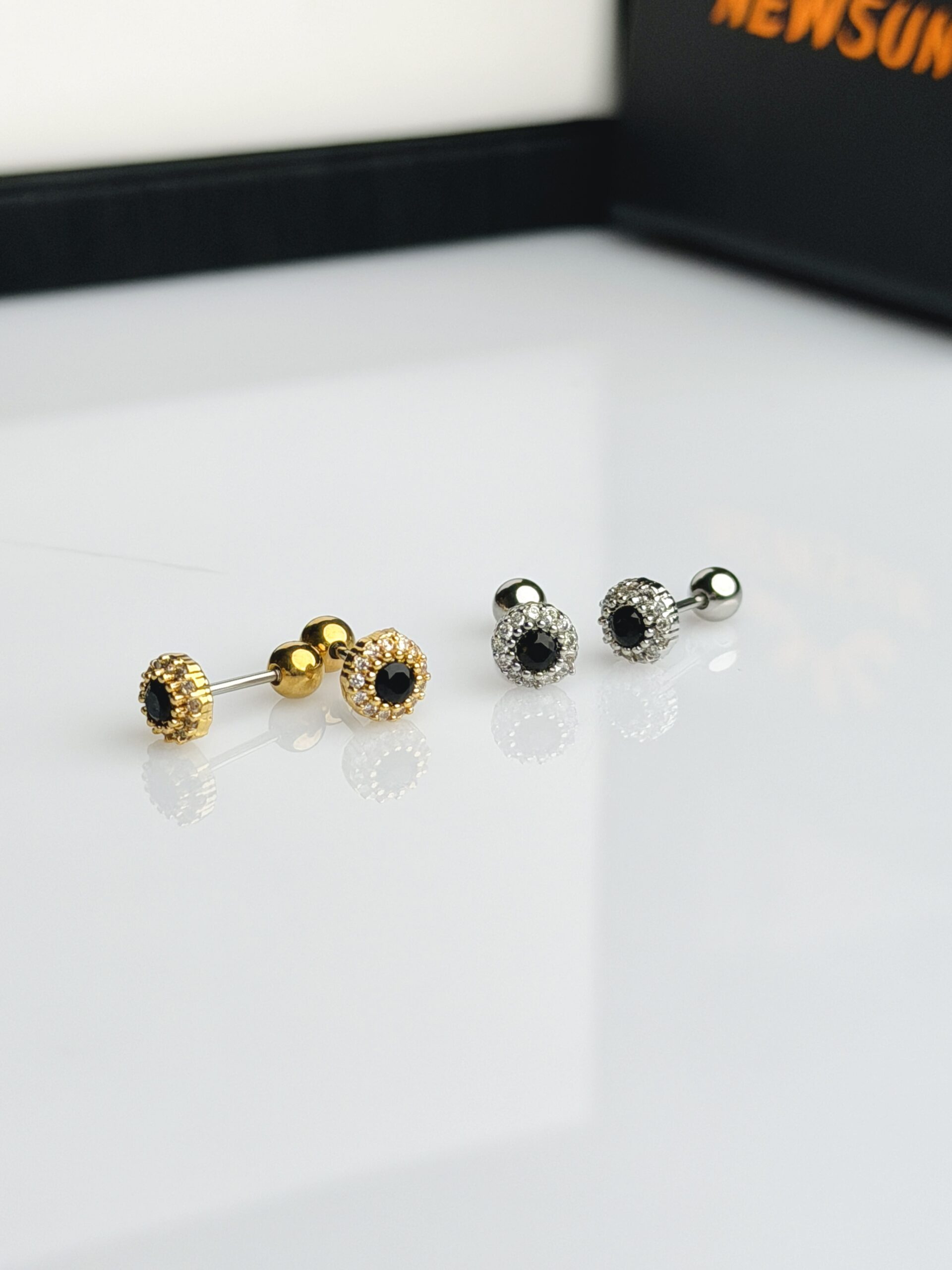IMG_3175 Onyx Halo Studs Earrings (1 Pair) - Image 1