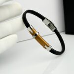 Black Leather Wave Braid Wristband