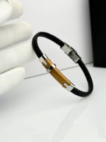Black Leather Wave Braid Wristband