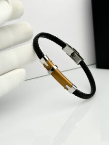 Black Leather Wave Braid Wristband