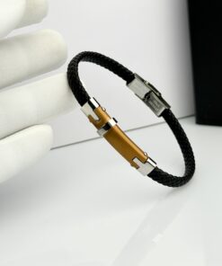 Black Leather Wave Braid Wristband