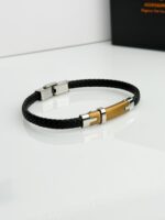 Black Leather Wave Braid Wristband - Image 2