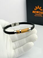 Black Leather Wave Braid Wristband - Image 4