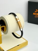 Black Leather Wave Braid Wristband - Image 3